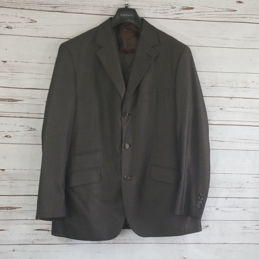 Steve Harvey 3 piece brown/black pinstripe suit